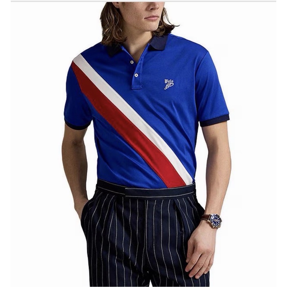 Ralph Lauren Polo Classic Fit Winged Foot 67 Polo Shirt Men XL Blue Striped NWOT